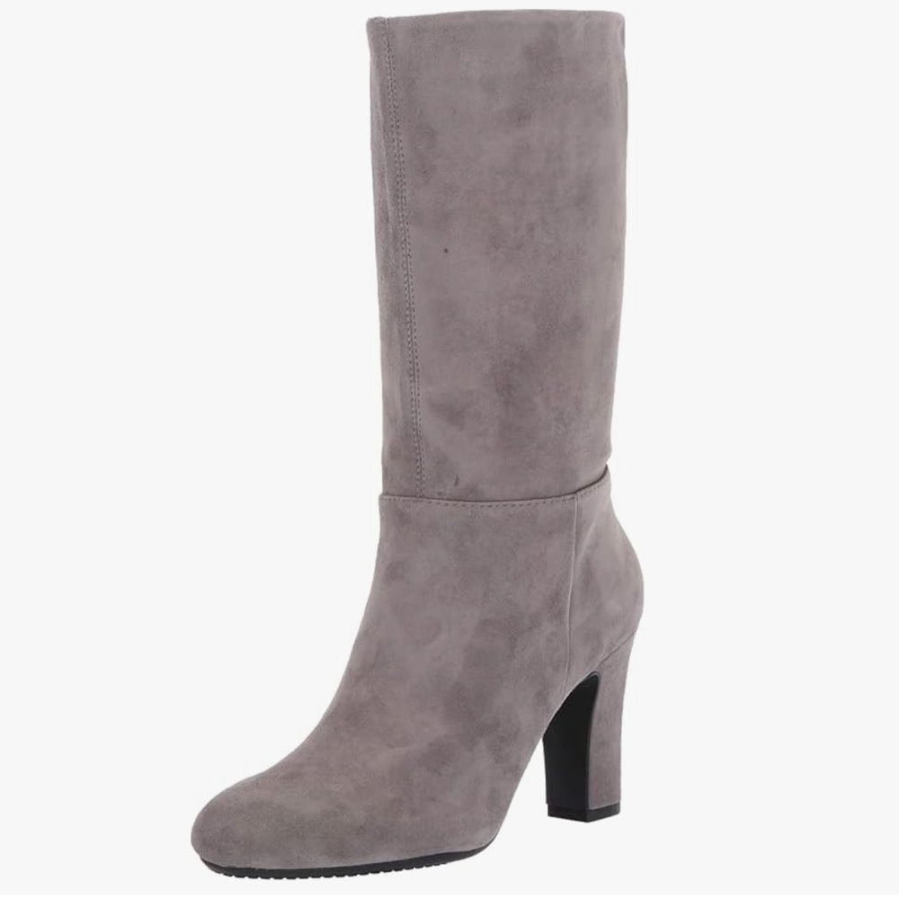 Aerosoles Backstage Mid-Calf Grey Suede Leather Heeled Boots in Gray, Size 9 M